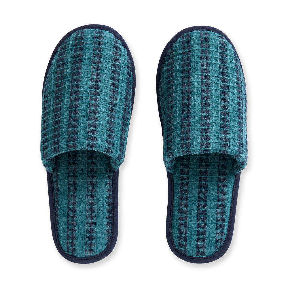 HAY Striped Waffle Slippers – Stripe Petrol Blue