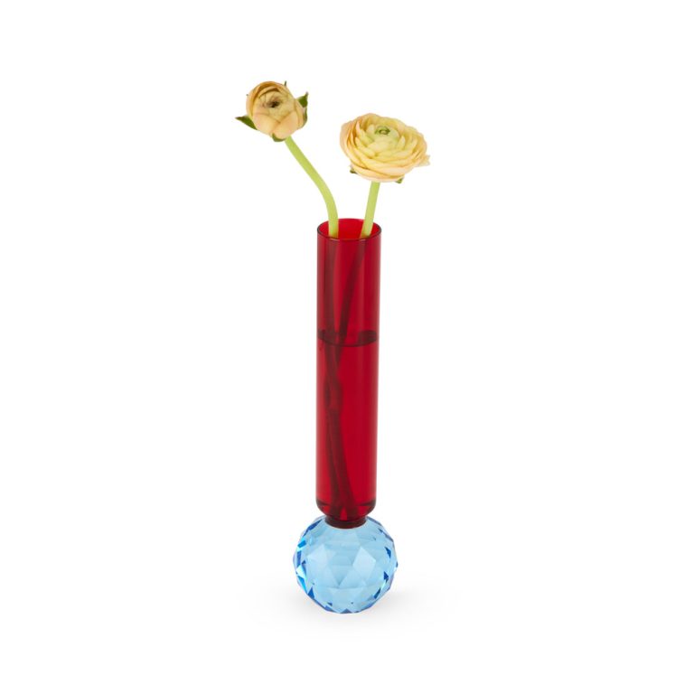 Faceted Crystal Bud Vase – Red/ Blue