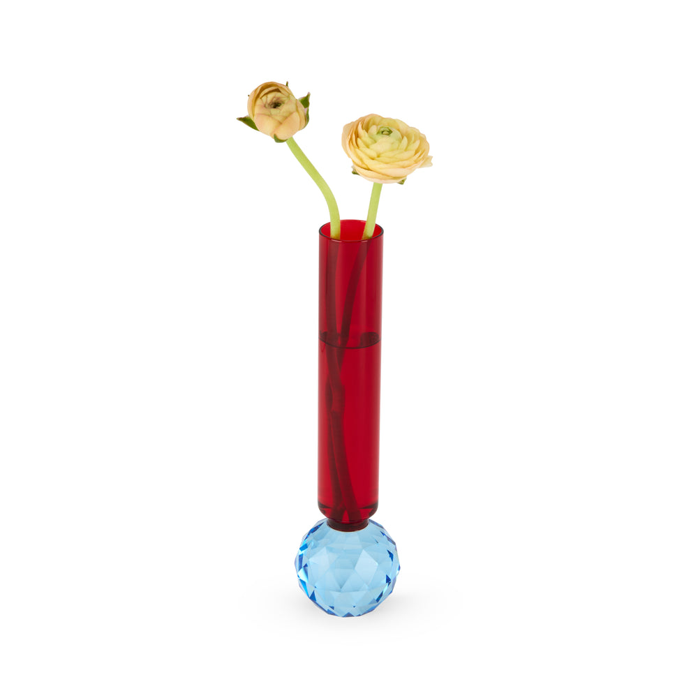Faceted Crystal Bud Vase – Red/ Blue
