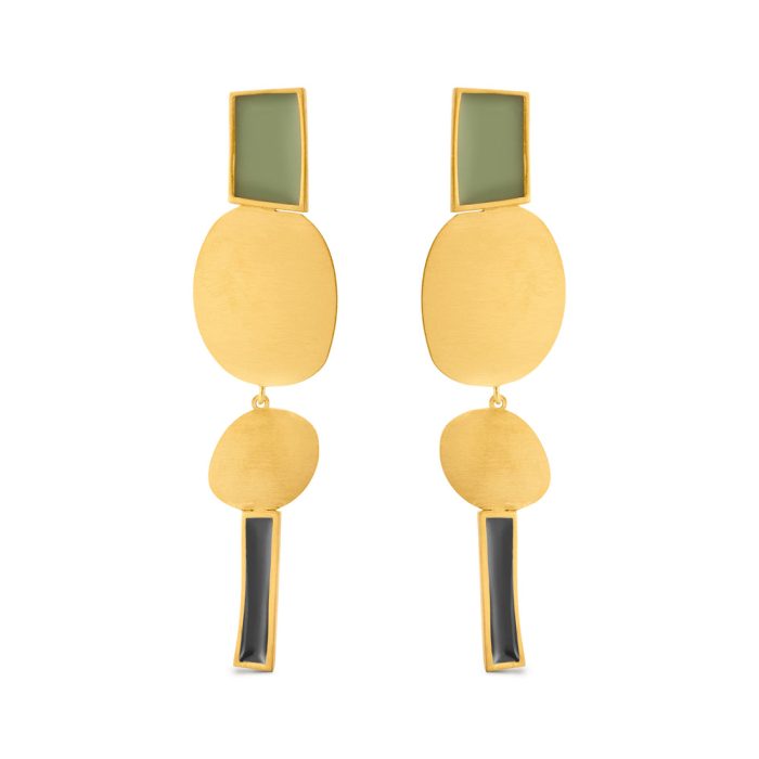 Geometric Collage Gold-Plated Four Shapes Drop Earrings