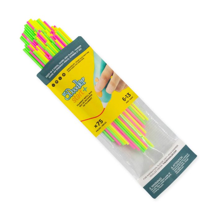 3Doodler Start+ 3D Pen Filament Refill Bag – 75 Strands – Neon Glow