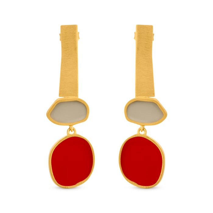 Geometric Collage Gold-Plated Three Shapes Drop Earrings