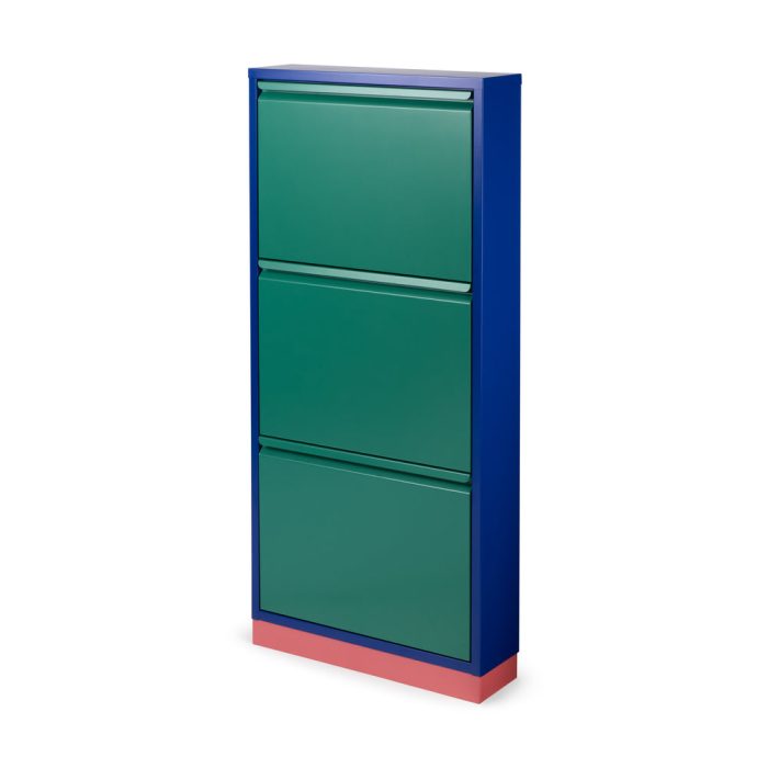 3-Drawer Shoe Rack & Storage Cabinet – Blue/ Green