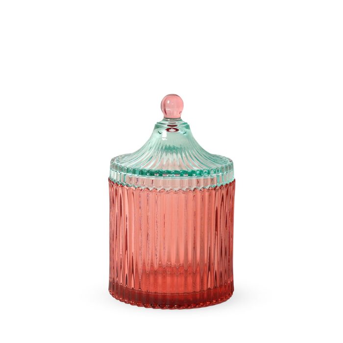 Candy Stripe Glass Storage Jar – Red/ Light Mint