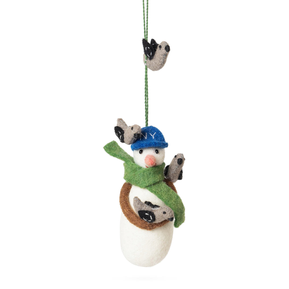 NYC Felt Ornament – Snowman with Baseball Hat