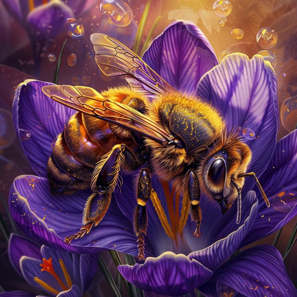 Golden Bee on Purple Crocus