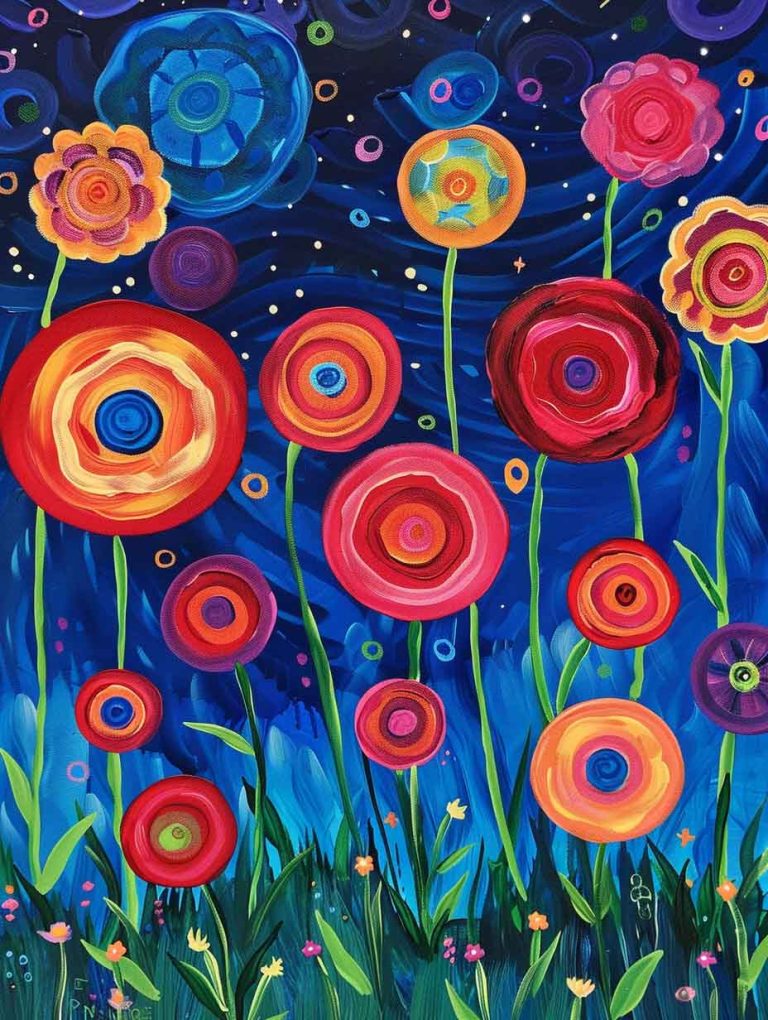 Whimsical Garden of Colorful Flowers