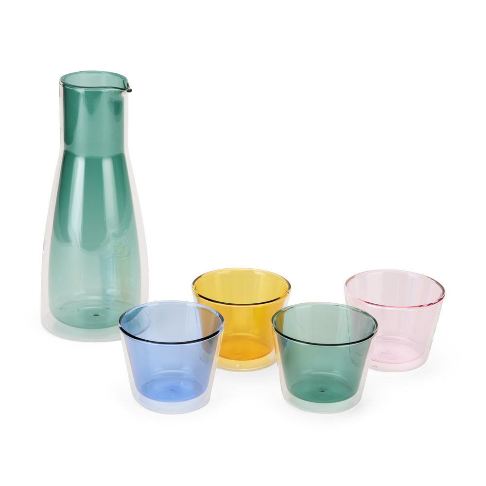 Rocks Double-Wall Glass Carafe with Cups – Set of 5