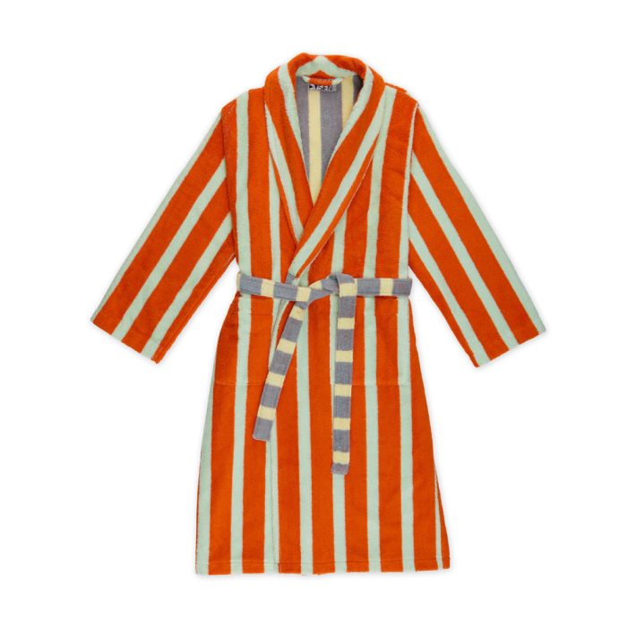 Dusen Dusen Striped Bathrobe – Orange/ Slate Gray