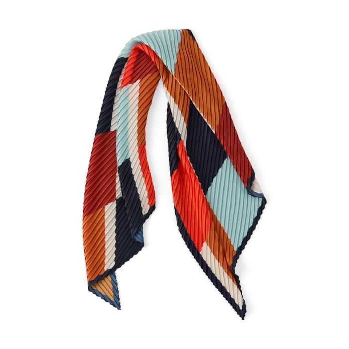 Multitudes Pleated Patterned Scarf – Baby Blue/ Mocha