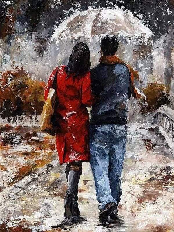 Couple walking under the rain