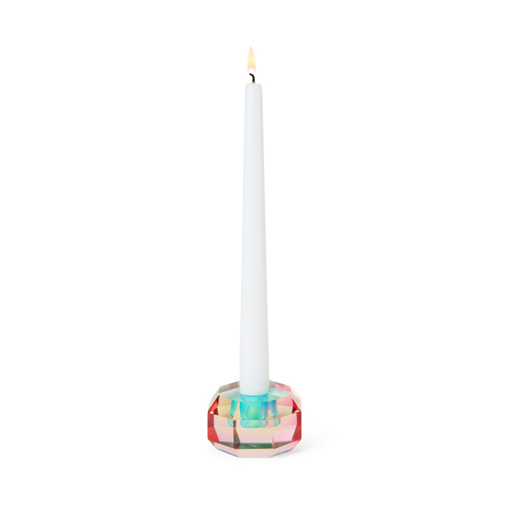 Faceted Octagon Crystal Candleholder – Peach/ Teal
