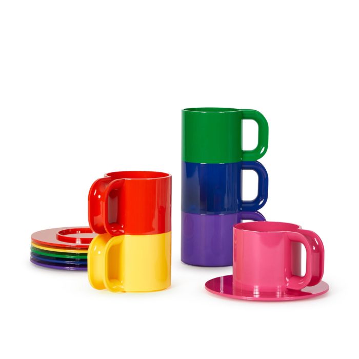 Vignelli Hellerware Max Stacking Cups & Saucers – Set of 6 – Rainbow