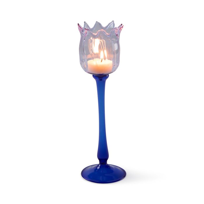 Eternal Blossom Glass Tea Light Holder – Lilac/ Blue